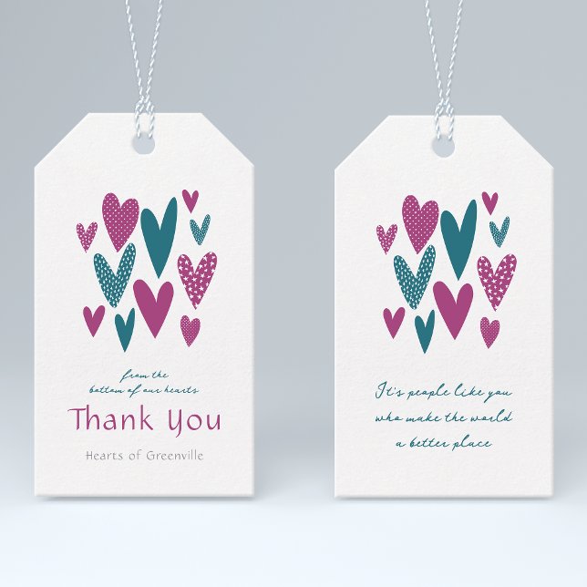 Étiquettes-cadeau Merci coeur coeur Magenta Turquoise (Créateur téléchargé)