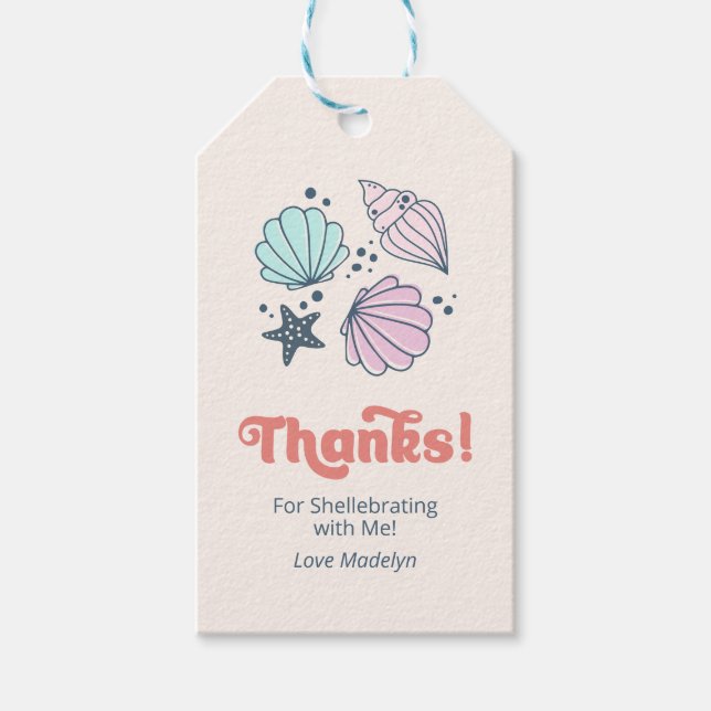 Étiquettes-cadeau Merci Coquillage Anniversaire Minimal (Devant)