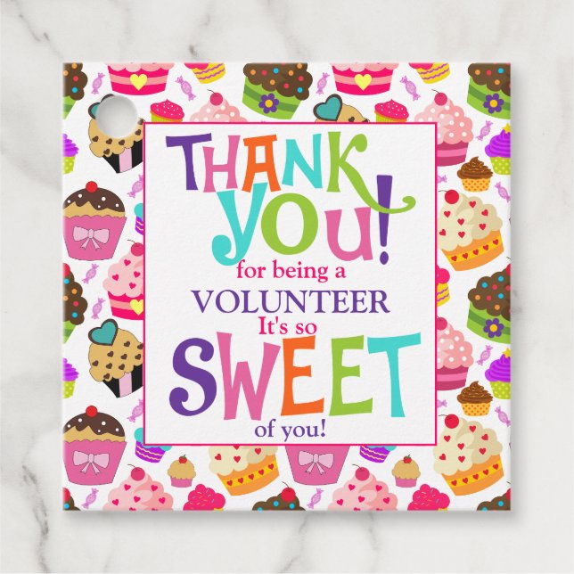 Étiquettes Cadeau Merci Cupcake Volontaire (Devant)