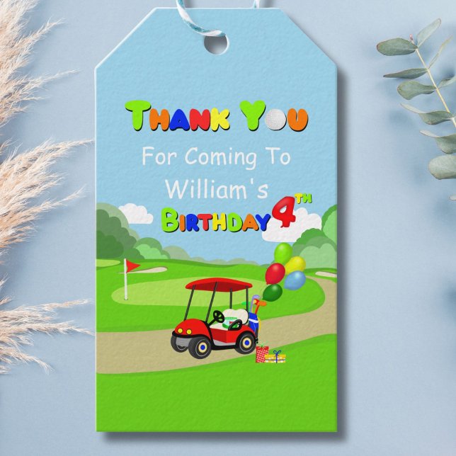 Étiquettes-cadeau Merci Cute 4e anniversaire Red Golf Cart Boy's (Créateur téléchargé)