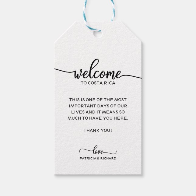 Étiquettes-cadeau Merci d'accueil de mariage de destination simple e (Devant)