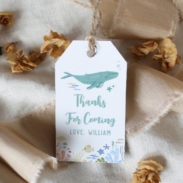 Étiquettes-cadeau Merci d'anniversaire de baleines (Créateur téléchargé)