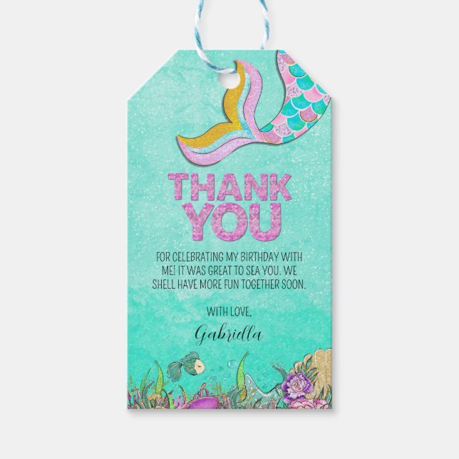 Étiquettes-cadeau Merci d'anniversaire de Mermaid (Devant)