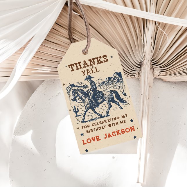 Étiquettes-cadeau Merci d'anniversaire de Western Cowboy (Créateur téléchargé)