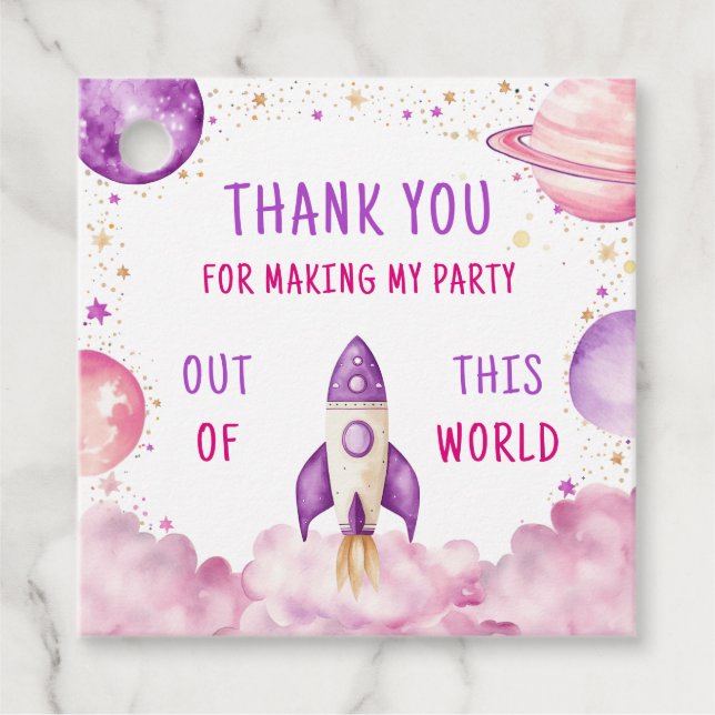 Étiquettes Cadeau Merci d'anniversaire du garçon spatial (Devant)