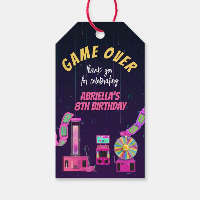 Étiquettes-cadeau Merci d'anniversaire pour les jeux et l'arcade (Devant)