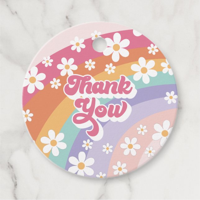 Étiquettes Cadeau Merci d'anniversaire Retro Rainbow (Devant)