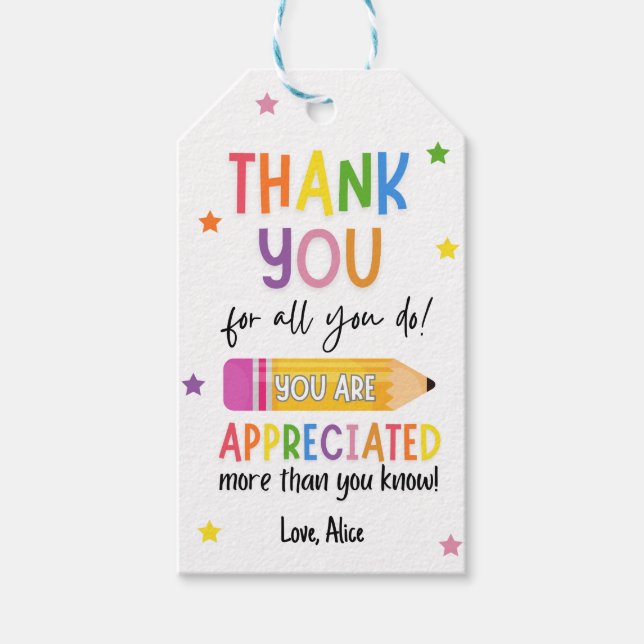 Étiquettes-cadeau Merci d'appréciation des enseignants d'été (Devant)