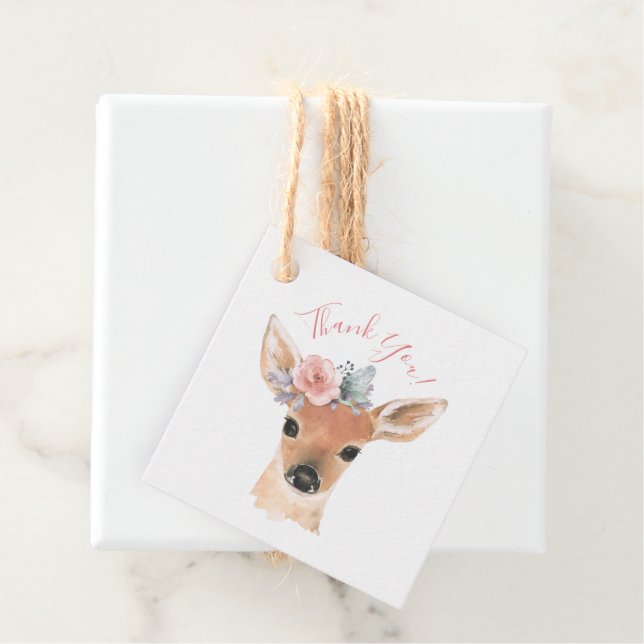 Étiquettes Cadeau Merci d'aquarelle de cerfs (En situation)