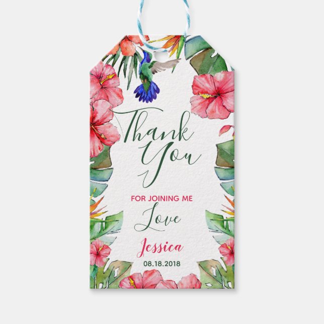 Étiquettes-cadeau Merci d'aquarelle florale hawaïenne (Devant)