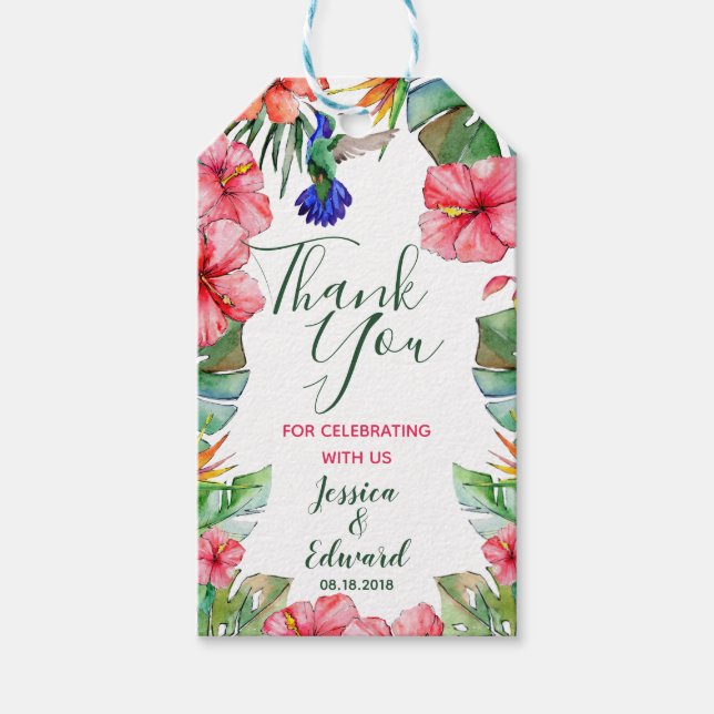 Étiquettes-cadeau Merci d'aquarelle florale tropicale (Devant)