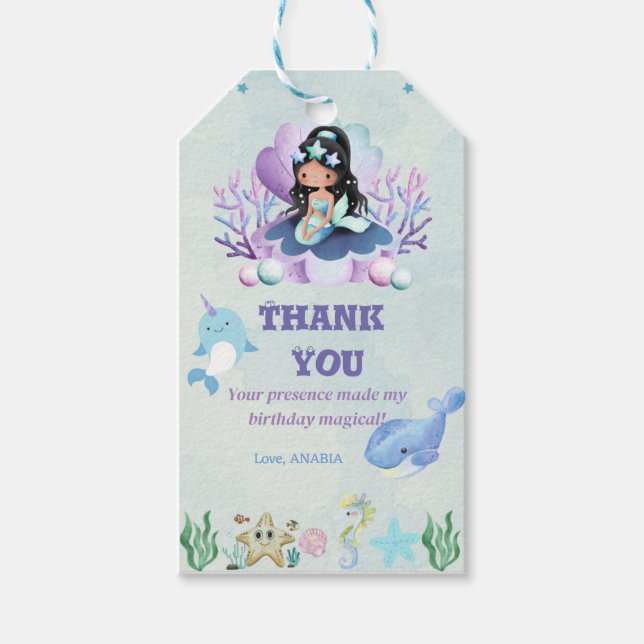 Étiquettes-cadeau Merci d'aquarelle magique Sirène (Devant)
