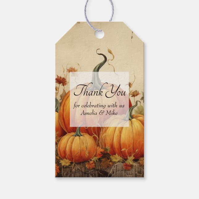 Étiquettes-cadeau Merci d'automne rustique Citrouille orange (Devant)