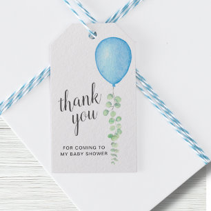 Étiquettes-cadeau Merci de Baby shower à ballon bleu