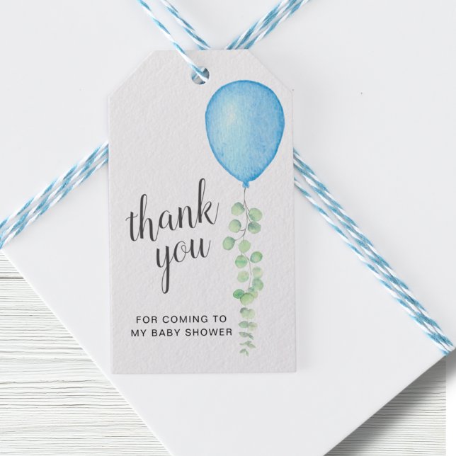 Étiquettes-cadeau Merci de Baby shower à ballon bleu (Créateur téléchargé)