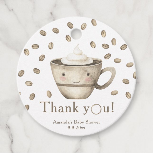 Étiquettes Cadeau Merci de Baby shower à café (Devant)