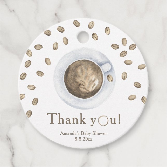 Étiquettes Cadeau Merci de Baby shower à café (Devant)