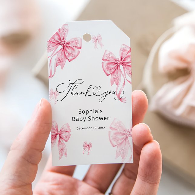 Étiquettes-cadeau Merci de Baby shower à cou rose froid (Créateur téléchargé)
