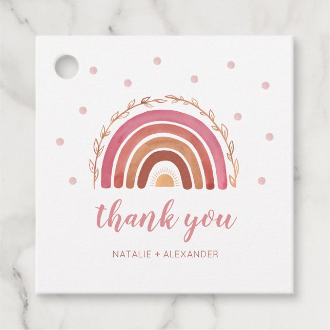 Étiquettes Cadeau Merci de Baby shower arc-en-ciel Boho (Devant)