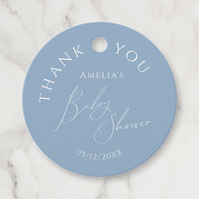 Étiquettes Cadeau Merci de Baby shower bleu blanc (Devant)