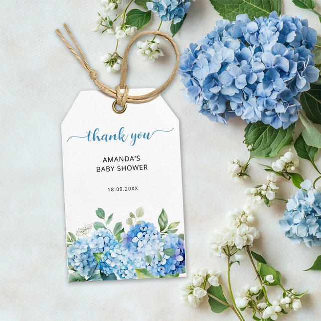 Étiquettes-cadeau Merci de Baby shower Blue Hydrangea (Créateur téléchargé)