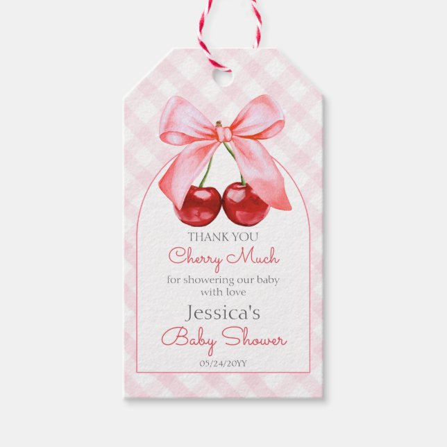 Étiquettes-cadeau Merci de Baby shower cerise rose Bow (Devant)