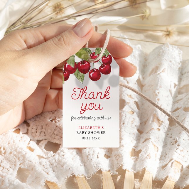 Étiquettes-cadeau Merci de Baby shower de cerise d'aquarelle (Créateur téléchargé)