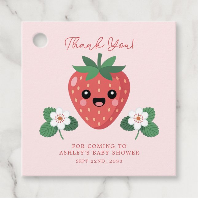 Étiquettes Cadeau Merci de Baby shower de fraises Kawaii (Devant)