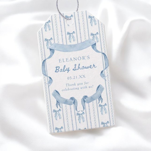 Étiquettes-cadeau Merci de Baby shower de garçon de boule bleue (Créateur téléchargé)