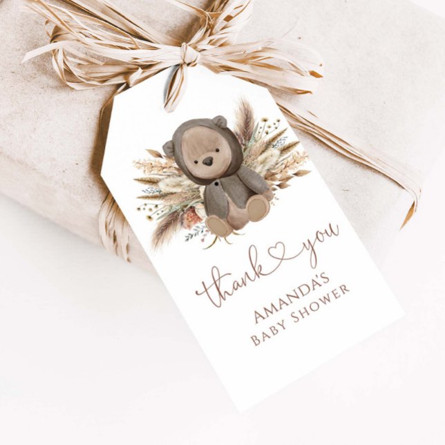 Étiquettes-cadeau Merci de Baby shower de l'ours en bois (Créateur téléchargé)