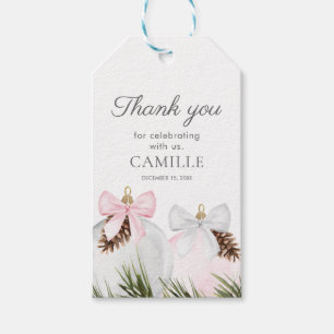 Étiquettes-cadeau Merci de Baby shower de Noël rose fille