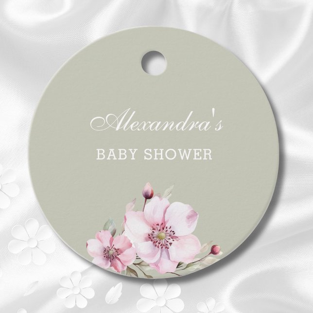 Étiquettes Cadeau Merci de Baby shower de roses rose pâle Sage Green (Créateur téléchargé)