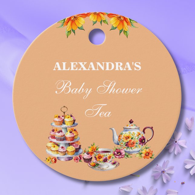 Étiquettes Cadeau Merci de Baby shower de thé floral Lilac rose (Créateur téléchargé)