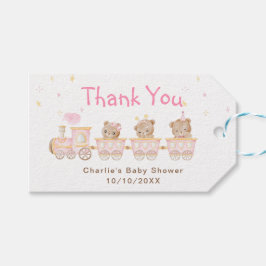 Étiquettes-cadeau Merci de Baby shower de train rose ours