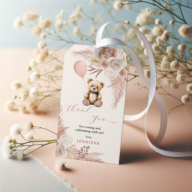 Étiquettes-cadeau Merci de Baby shower d'ours en bois rose (Créateur téléchargé)