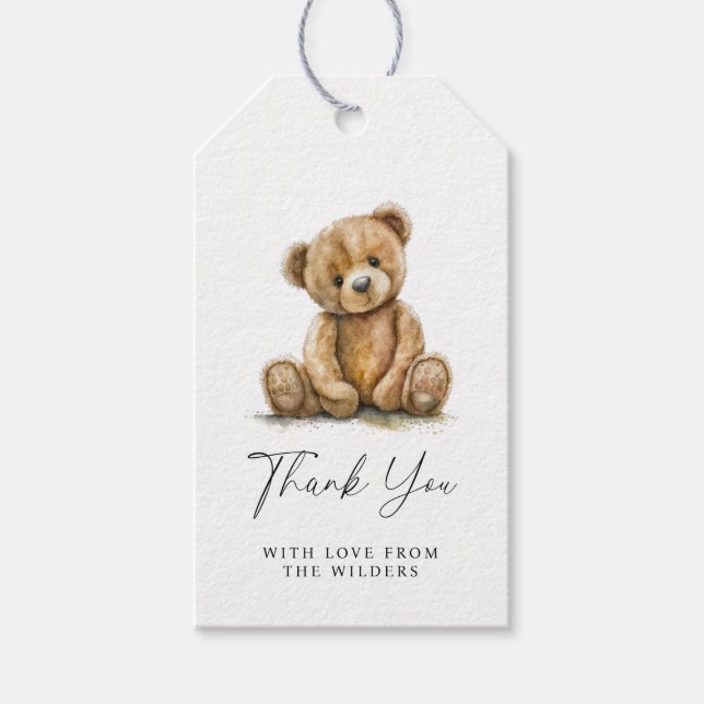 Étiquettes-cadeau Merci de Baby shower d'ours en peluche (Devant)