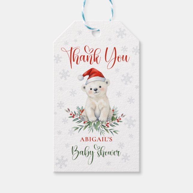 Étiquettes-cadeau Merci de Baby shower d'ours polaire de Noël (Devant)
