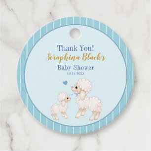 Étiquettes Cadeau Merci de Baby shower doux bleu agneau garçon