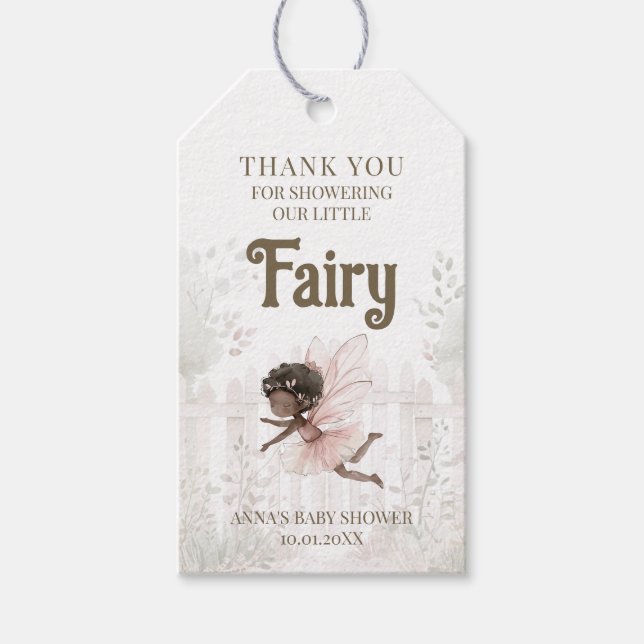 Étiquettes-cadeau Merci de Baby shower Fairy noir (Devant)