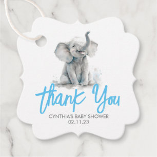 Étiquettes Cadeau Merci de Baby shower gris bleu petit éléphant