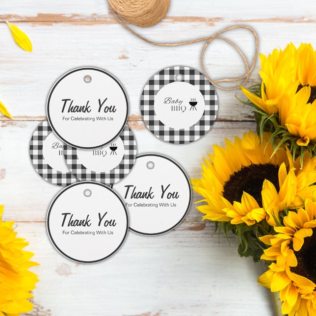 Étiquettes Cadeau Merci de Baby shower noir et blanc rustique (Créateur téléchargé)