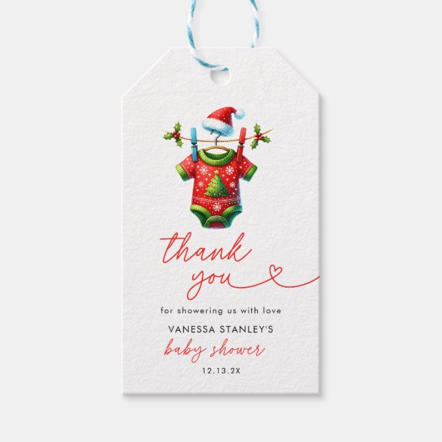 Étiquettes-cadeau Merci de Baby shower Père Noël Red Christmas (Devant)