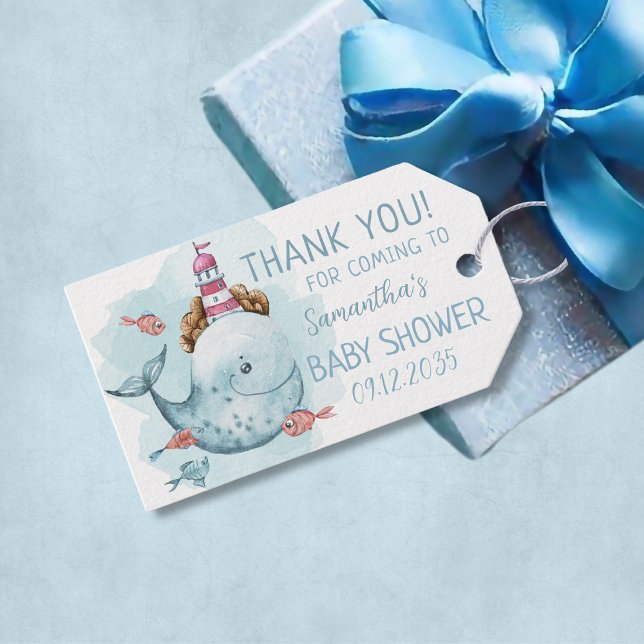 Étiquettes-cadeau Merci de Baby shower pour baleines (Whale Boy Baby Shower Thank You Gift Tags
)