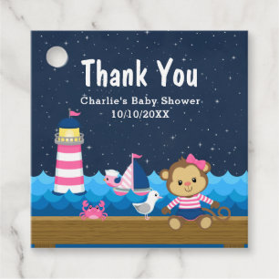 Étiquettes Cadeau Merci de Baby shower rose singe Nautique