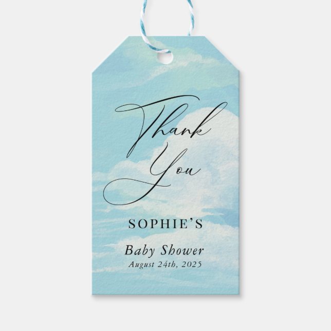 Étiquettes-cadeau Merci de Baby shower Sky Blue Cloud (Devant)