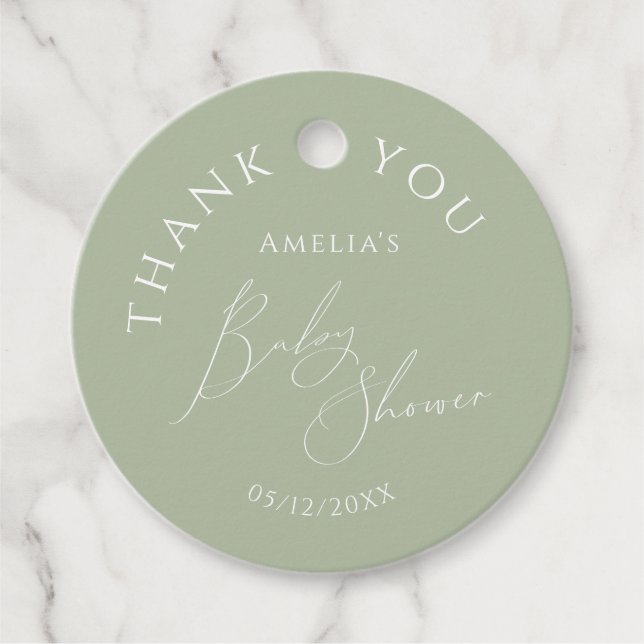 Étiquettes Cadeau Merci de Baby shower vert Sage Whimsical (Devant)