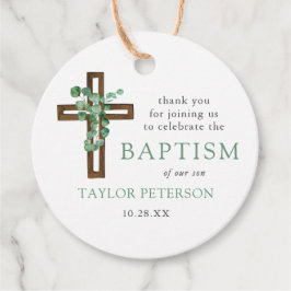 Étiquettes Cadeau Merci de baptême moderne Eucalyptus Cross Modern