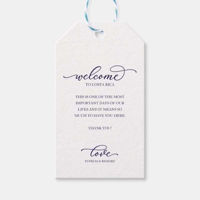 Étiquettes-cadeau Merci de bienvenue de mariage de destination Scrip (Devant)