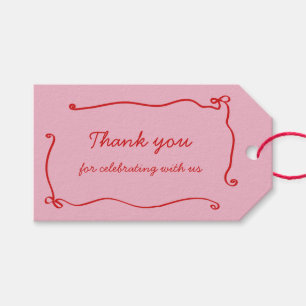 Étiquettes-cadeau Merci de cadre à mâchoire rouge rose manuscrit