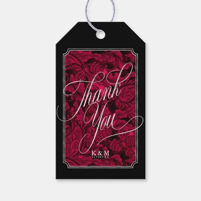 Étiquettes-cadeau Merci de cadre gothique Paisley Burgundy ID866 (Devant)